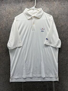 FG Tech Golf Polo Shirt Mens Large White Short Sleeve Adios Logo Made In USA